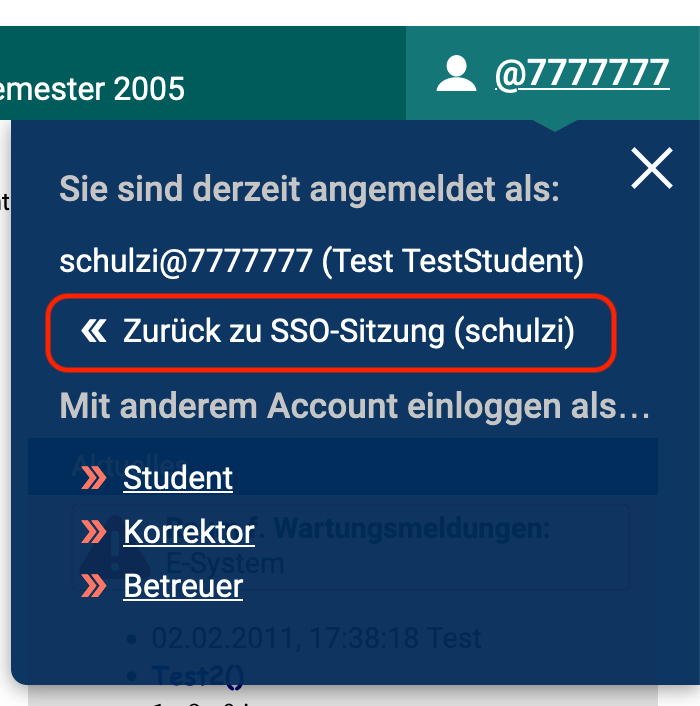 Rückkehrmöglichkeit zu SSO-Login