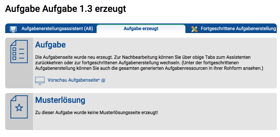 Antwortseite nach Aufgabenerzeugung