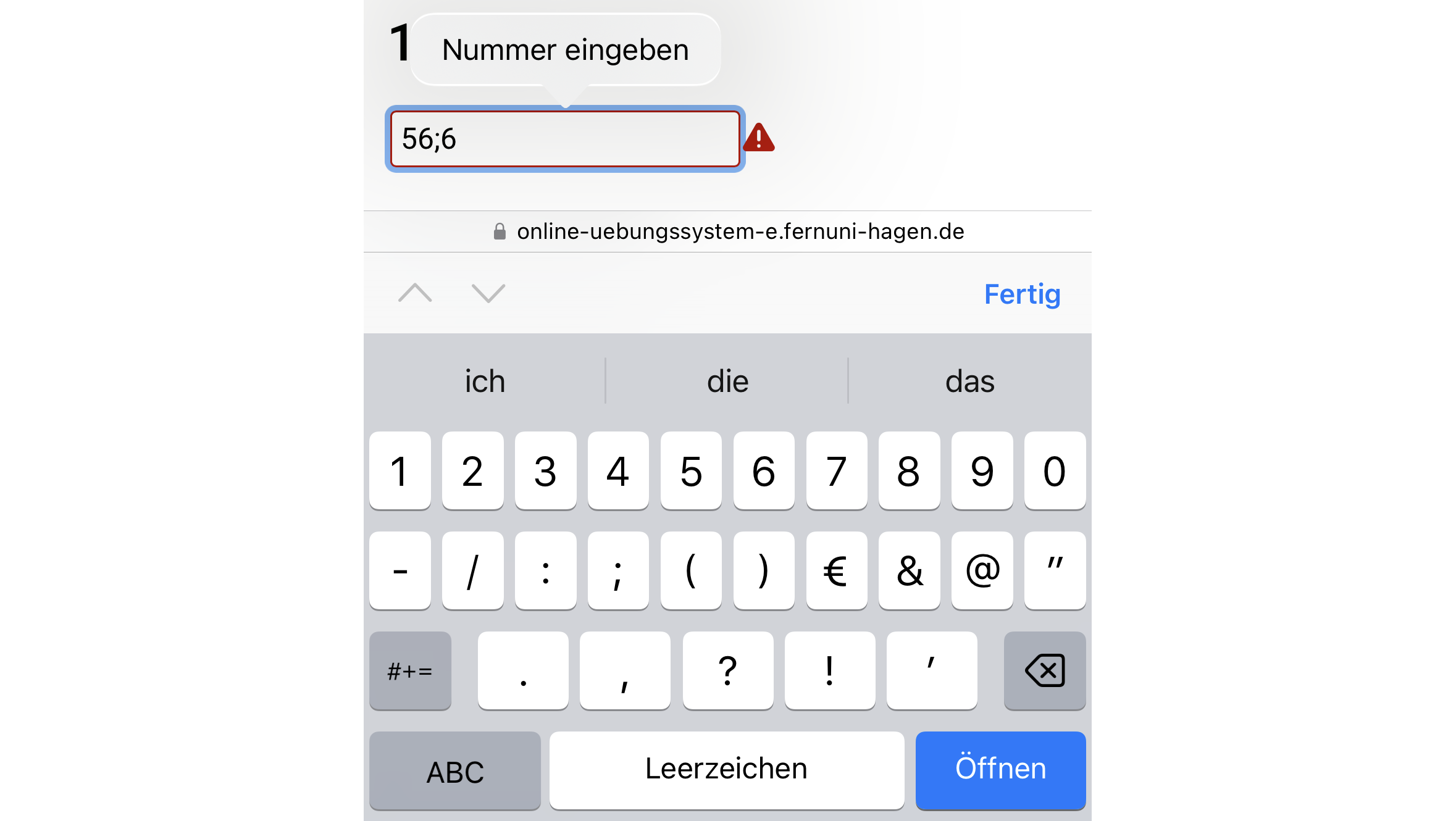 Default-iOS-Bildschirmtastatur bei Zahlenfeldern