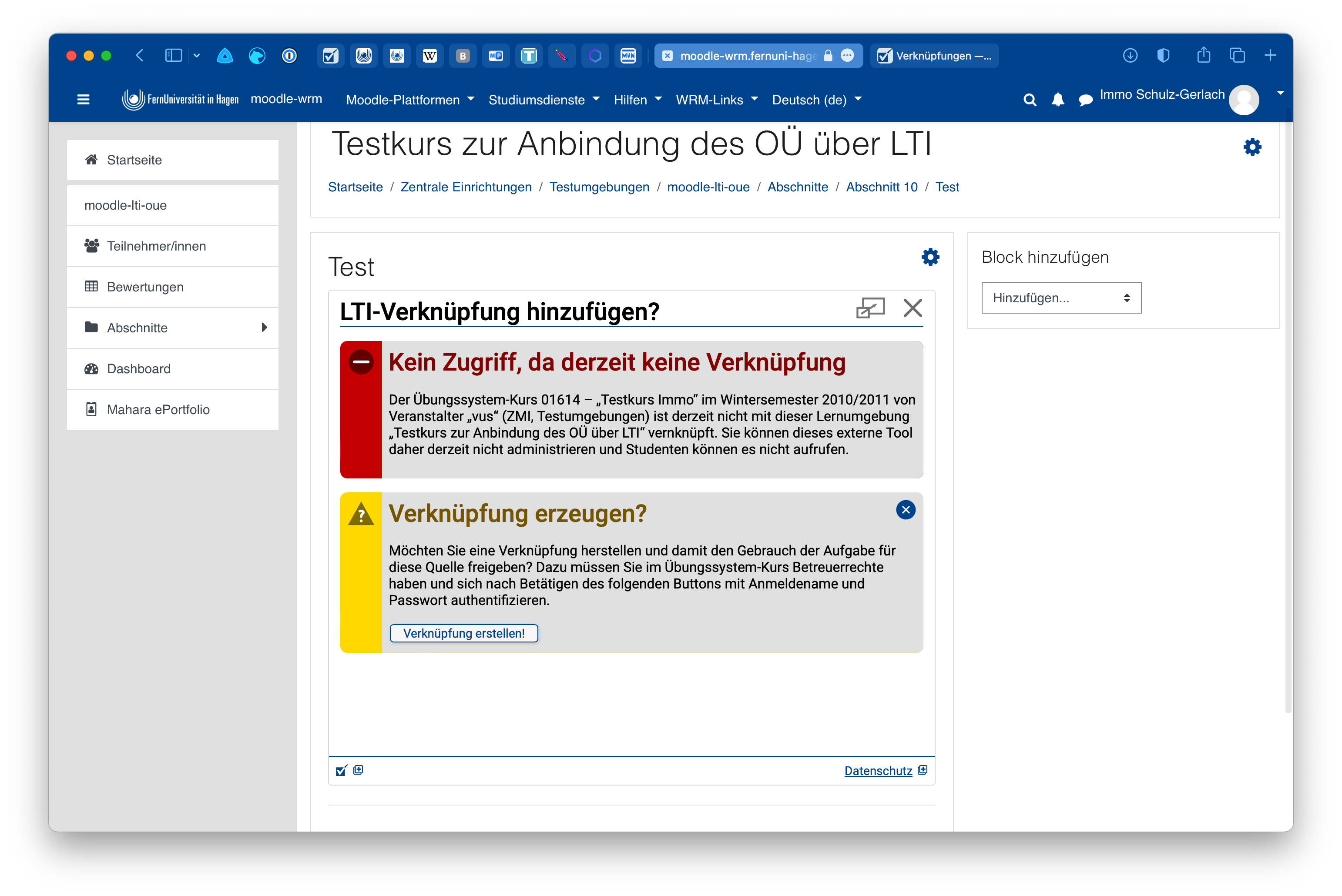 LTI-Verknüpfung zum Übungssystem-Kurs hinzufügen