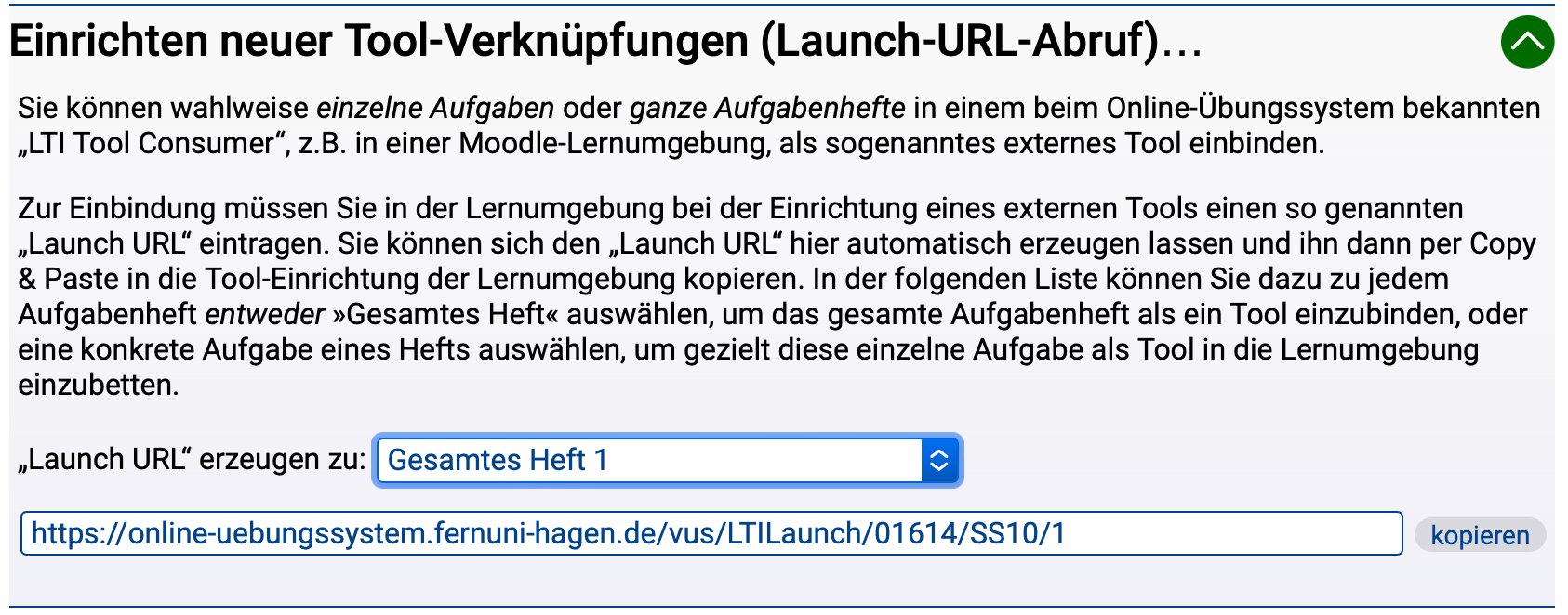 Abruf des Tool-URLs zu einer Aufgabe im Übungssystem