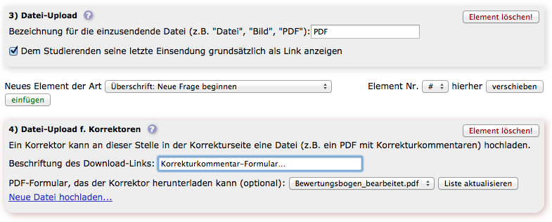 Datei-Upload-Elemente im Erstellungsassistenten für handbewertete Aufgaben