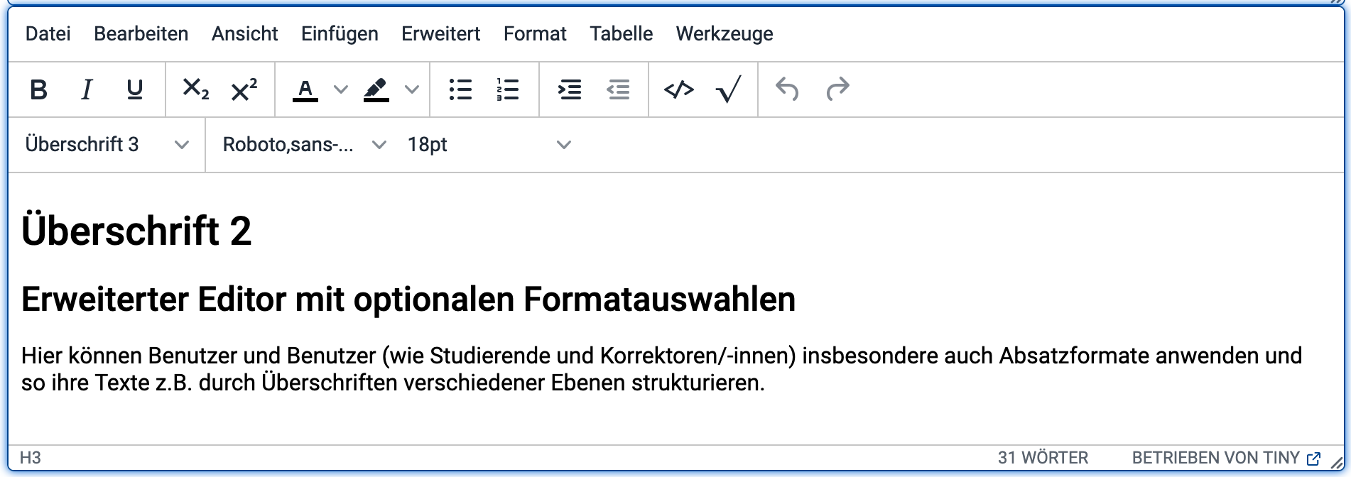 Abb. 2-3: Erweiterter Editor mit optionalen Format-Auswahlmöglichkeiten