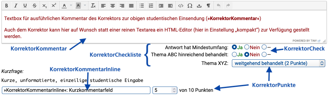 Abb. 3-2: Übersicht der In-Browser-Korrektur-Elemente