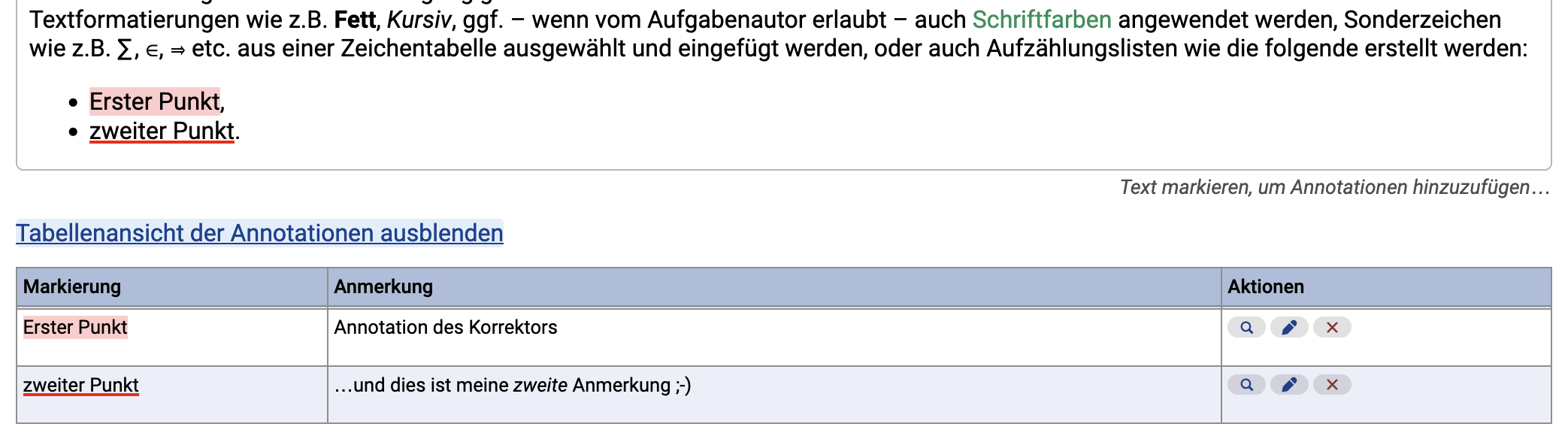 Abb. 3-4: Tabellenansicht der Annotationen