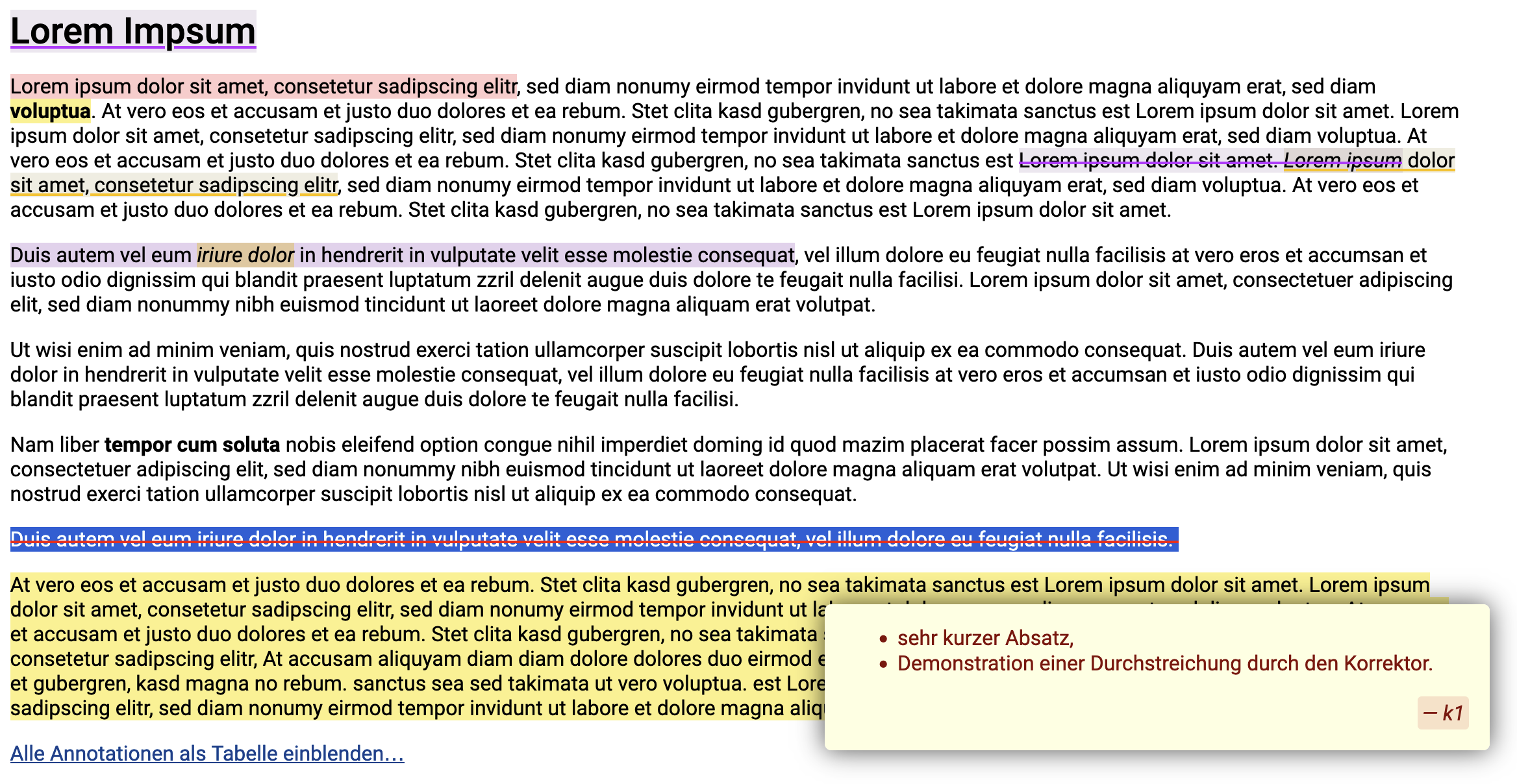 Abb. 3-8: (nicht gemeinsame) Annotationen bei Mehrfachkorrektur, Ansicht im Text